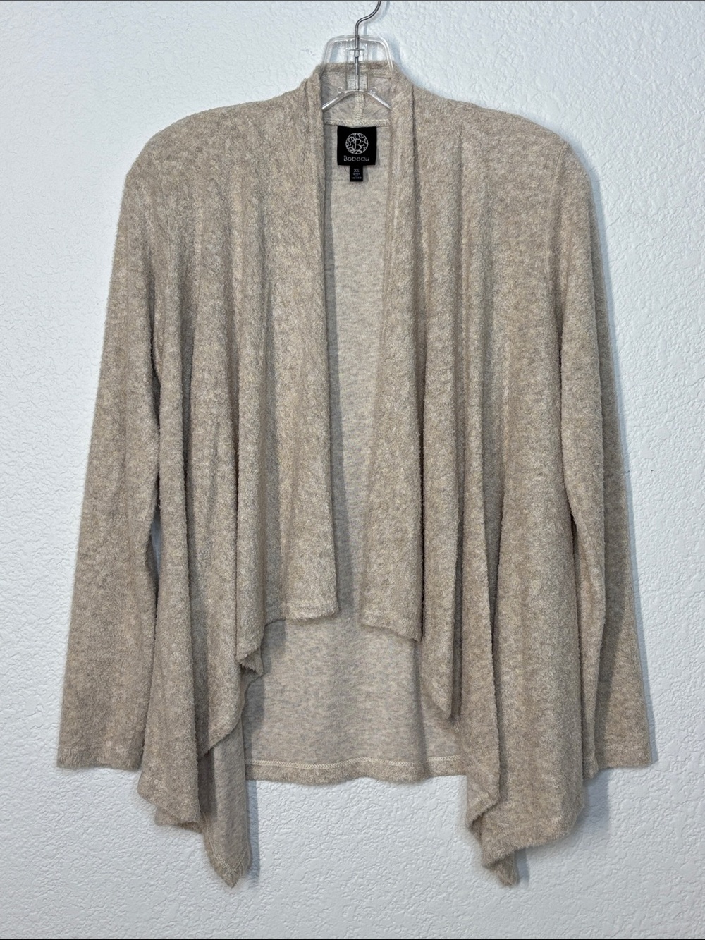 Bobeau Open-Front Draped Cardigan - Fuzzy Lightweight Taupe